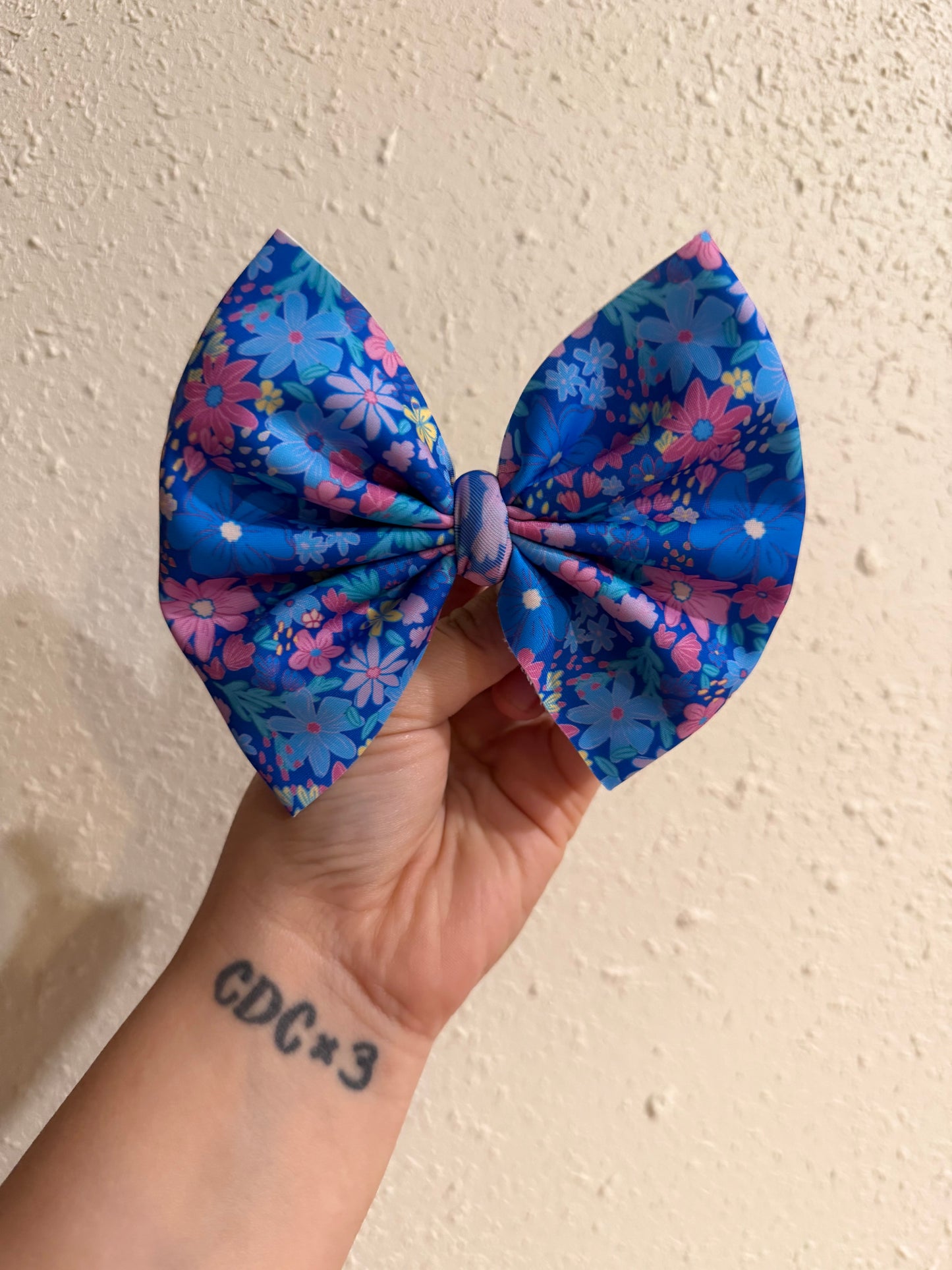 Blue Floral Swim Bow