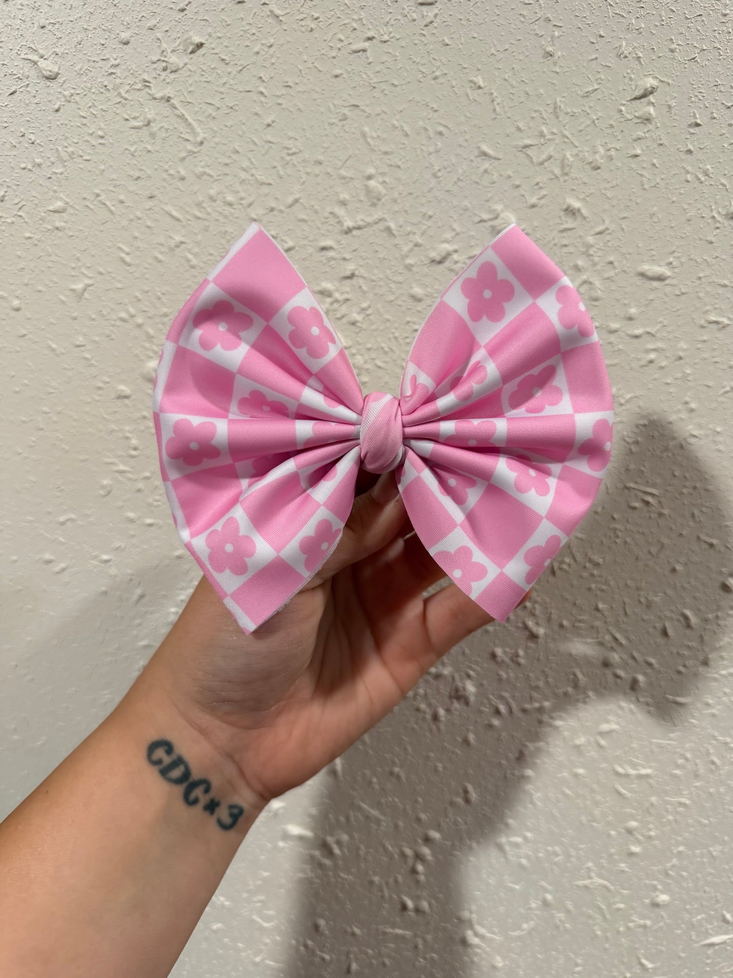 Pink Checkered Swim Bow
